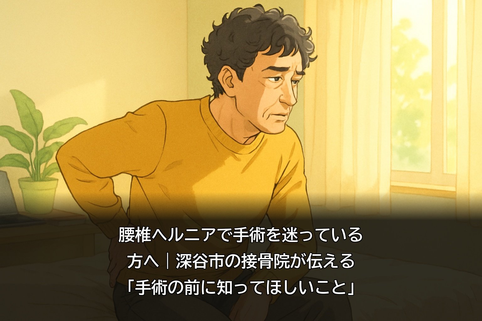 腰椎椎間板ヘルニアの手術を迷い腰の痛みに悩む深谷市の男性のイメージ